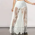 Gonna lunga in pizzo da donna di nuova moda con elastico in vita, gonna a trapezio in rete trasparente per abiti sotto la vendita calda