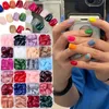 576 Stück rot/nackt/blau kurze quadratische Nägel zum Aufdrücken, 24 einfarbige Farben, vollständige Abdeckung, gemischte Größe, Fasle-Nägel, tragbar, Maniküre-Verlängerung, T