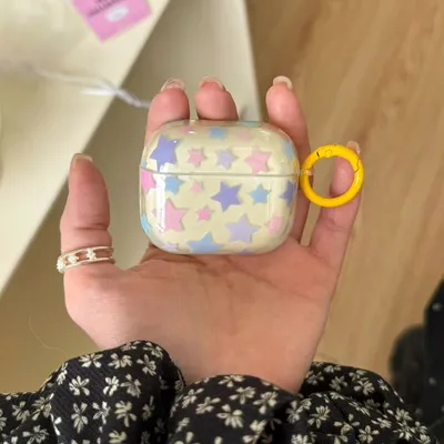 Koreanischer Stil, transparent, leuchtend gelb, buntes Sterne-Muster, Kopfhörer-Schutzhülle für AirPods 1, oder 2, 3, 4, Pro 2 Image