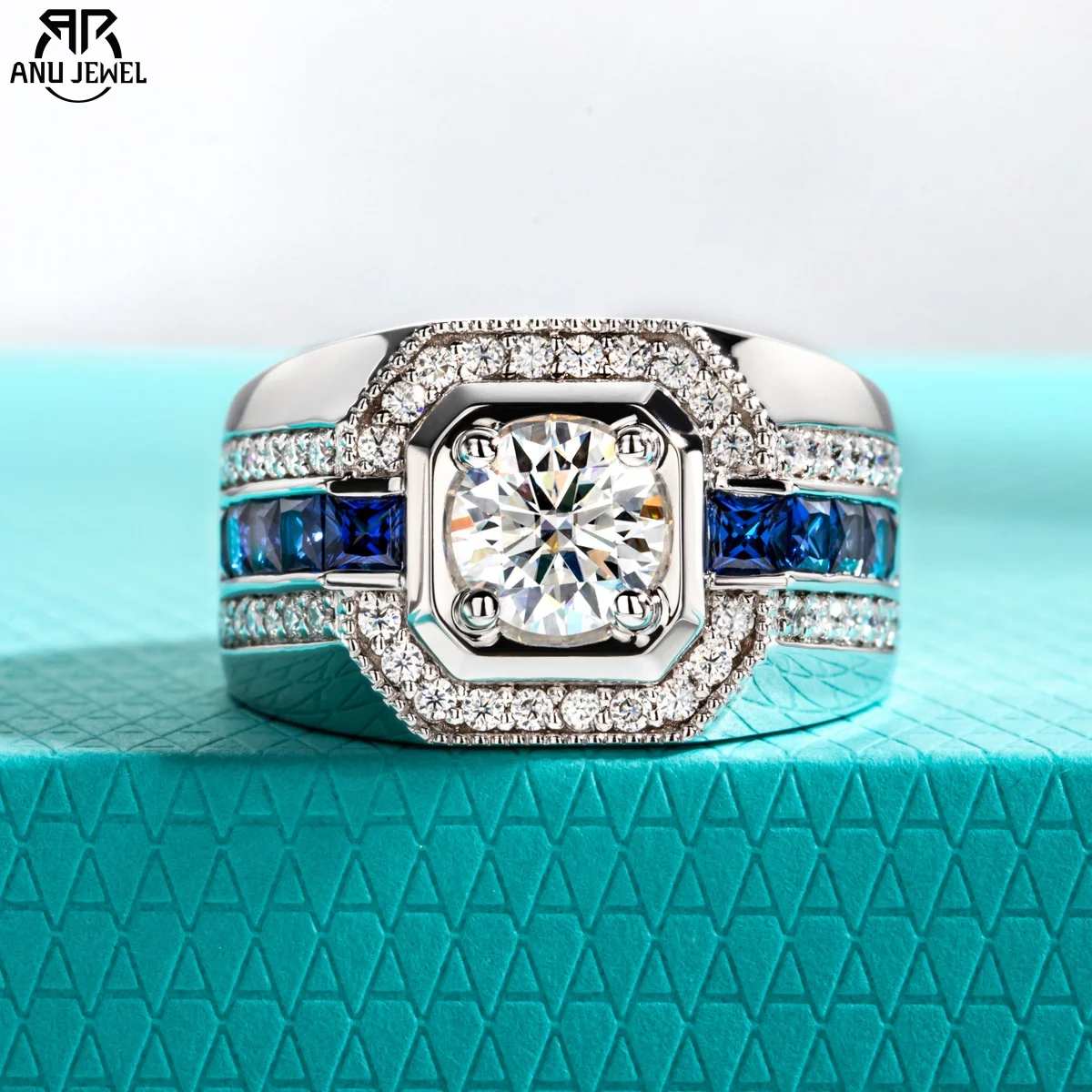 AnuJewel Herren-Verlobungsring mit 1 Karat D-Farbe, Moissanit, 925er-Sterlingsilber, vergoldet, Retro-Luxus-Labor-Diamant-Verlobungsring Image