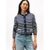 Strickjacke TOMMY HILFIGER "CO JERSEY STCH REVERSIBLE CARDI", Damen, Gr. XL (42), br stp navy, schwarz night navy, Strick, Obermaterial: 94% Baumwolle, 6% Polyamid, gestreift, casual, normal, Rundhals, Langarm Bündchen, Strickjacken, mit...