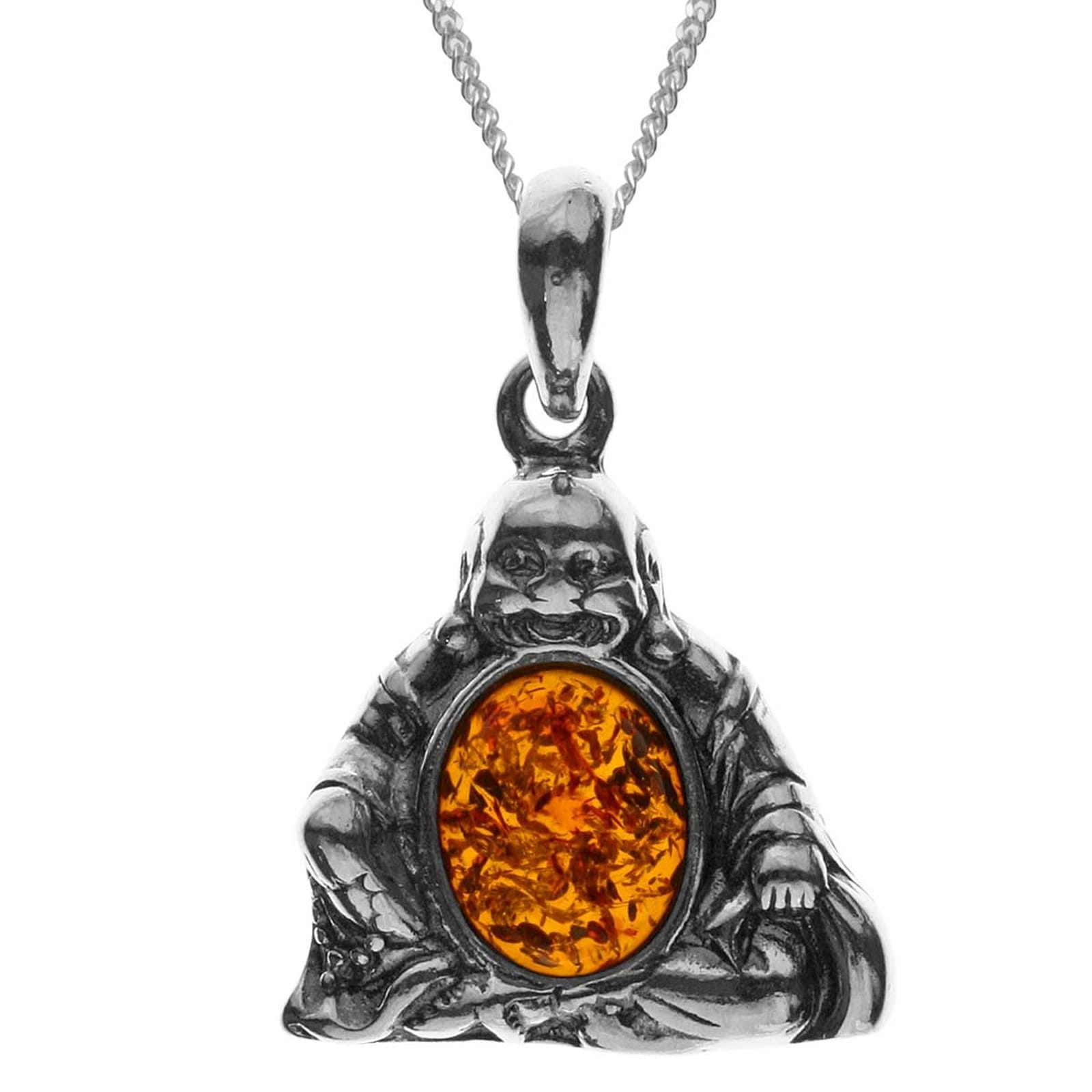 Kette mit Anhänger OSTSEE-SCHMUCK "Ostsee-Schmuck Kette mit Anhänger Buddha" Gr. 50, silber, Halsketten, Damen, 50cm, Silber 925 (Sterlingsilber), L: 40