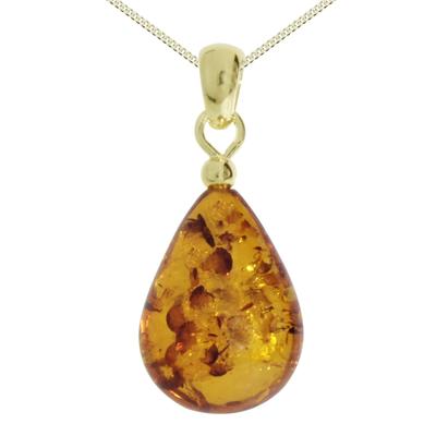 Kette mit Anhänger OSTSEE-SCHMUCK "Ostsee-Schmuck Kette mit Anhänger Tropfen flach, ca. 20 mm lang" Gr. 50, gold (goldfarben), Halsketten, Damen, 50cm, Silber 925 (Sterlingsilber), L: 42cm Image