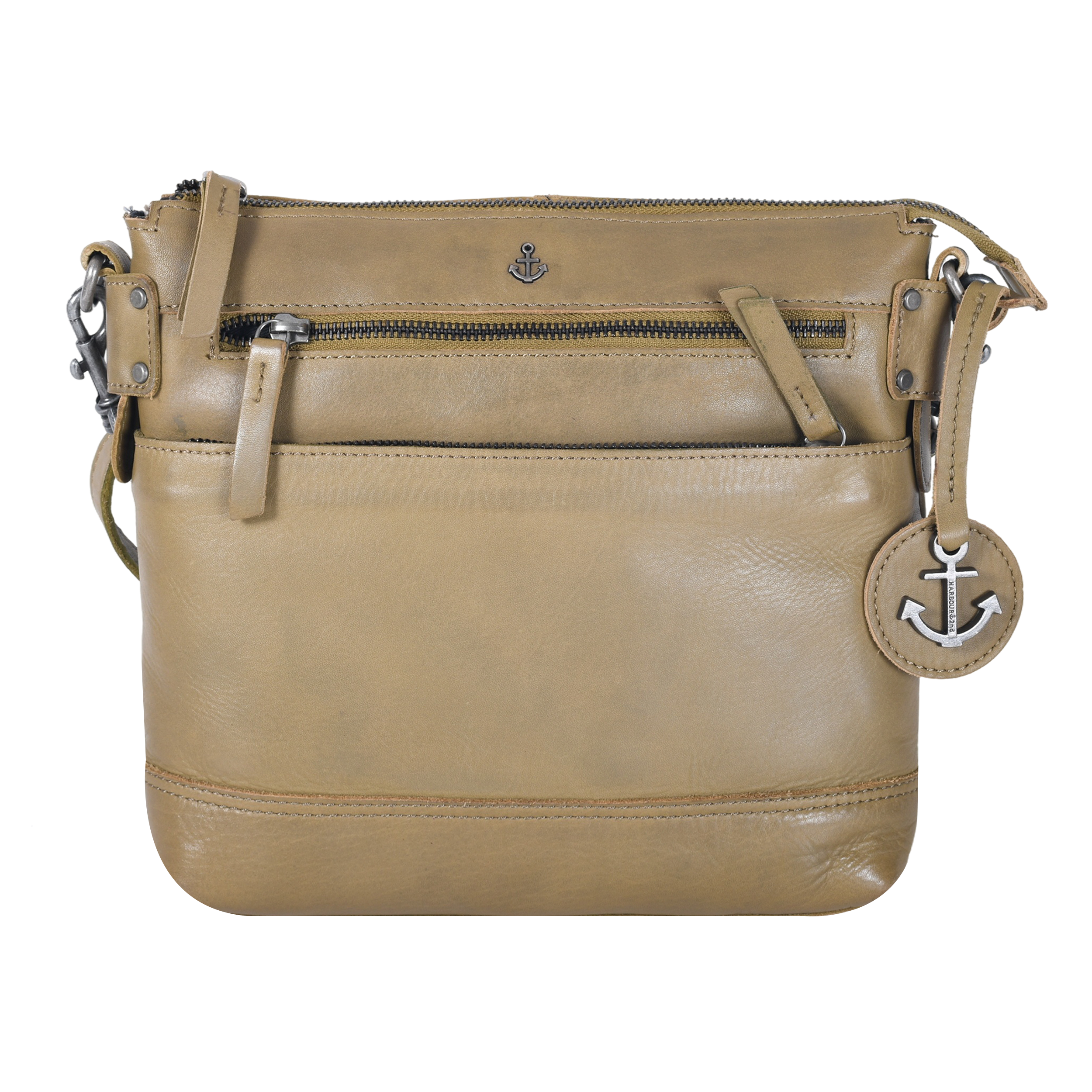 Handtasche HARBOUR 2ND "Isalie2", Damen, Gr. B/H/T: 24cm x 23cm x 6cm, grün (pistachio), Rindsleder, Taschen Handtasche, Umhängetasche, Schultertasche, Tragetasche Anker Anhänger