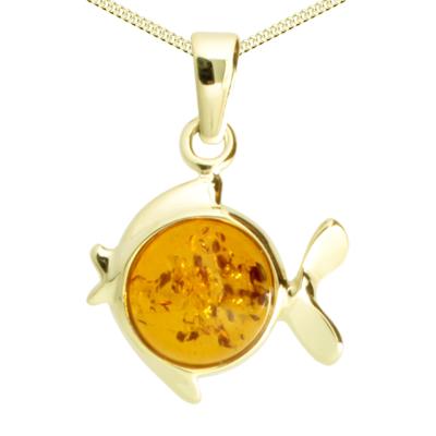 Kette mit Anhänger OSTSEE-SCHMUCK "Ostsee-Schmuck Kette mit Anhänger Fisch Kette mit Anhänger Fisch" Gr. 42, gold (goldfarben), Halsketten, Damen, 42cm, Gelbgold 333, L: 42cm Image
