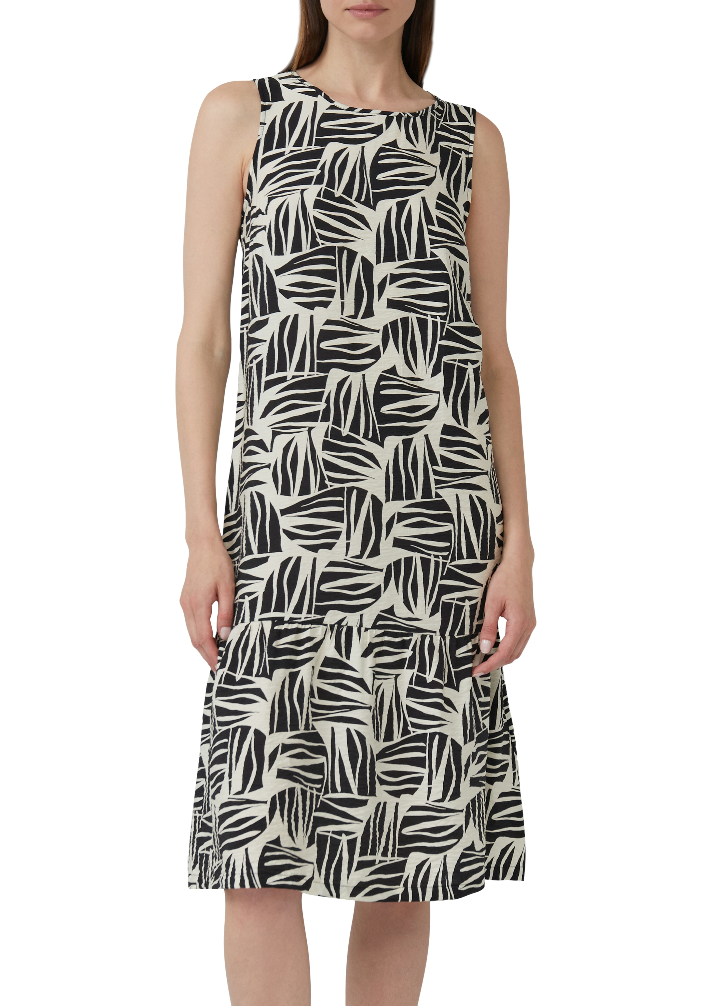 Midikleid S.OLIVER, Damen, Gr. 46, N-Gr, schwarz (ecru, schwarz), Web, Obermaterial: 84% Viskose, 16% Polyamid, bedruckt, regular fit kniebedeckend, Rundhals, Kleider Midikleid, mit All-Over Print