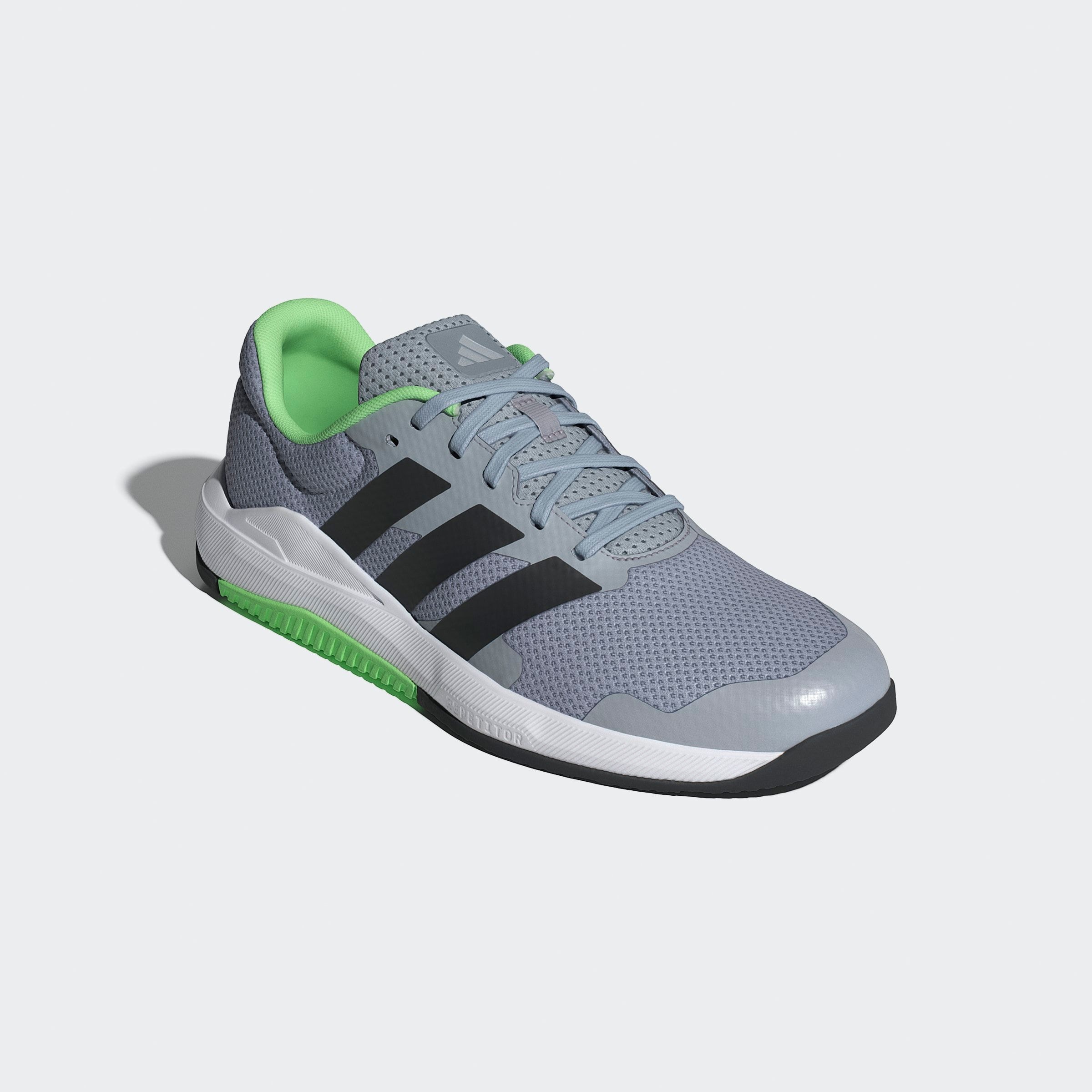 Trainingsschuh ADIDAS PERFORMANCE "DROPSET BASE", Herren, Gr. 41, silber (halo silber, lime burst, core schwarz), Textil, Schuhe