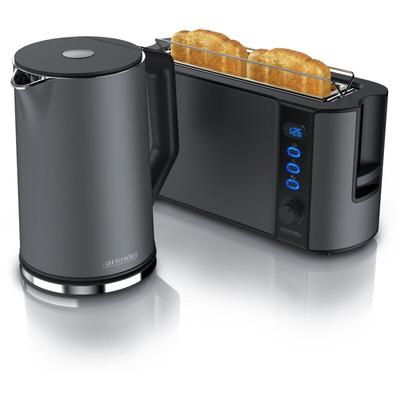 Frühstücks-Set, 1,5L Edelstahl Wasserkocher & 2-Scheiben Langschlitz Toaster, Grau - Arendo Image
