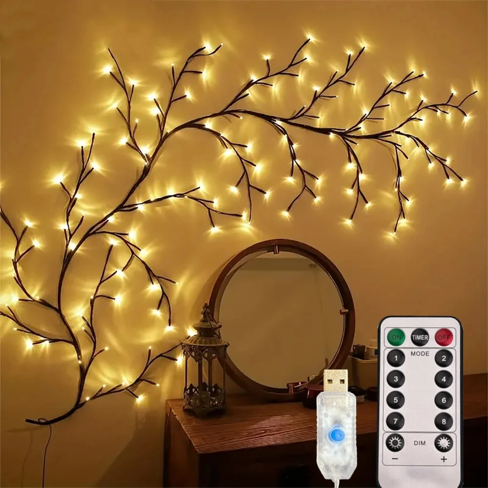 USB Baum Zweig Lampe Schlafzimmer Wand Dekoration Weide Rebe Baum Licht Streifen 8 Beleuchtung Modi DIY Atmosphäre Licht Hause Beleuchtung