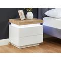 Comodino 2 cassetti Con LED MDF Laccato Bianco e Rovere - Lotto di 2 - HALO II