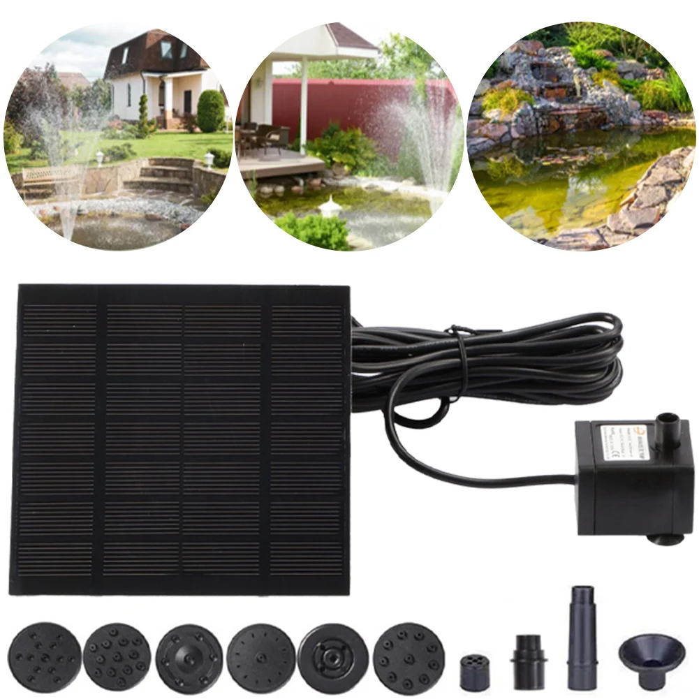 1,2 W Solar-Brunnen-Teichpumpen-Set mit 6 Düsen, solarbetriebene Brunnen-Wasserpumpe, Solarbrunnen für Vogelbad, Garten, kleine Teich