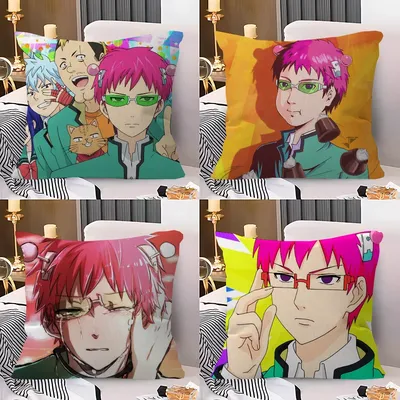 Das katastrophale Leben von Saiki K Kissenbezüge, Cartoon-Sofa, dekorativ, Zuhause, doppelseitiger Druck, kurzer Plüsch, süßer Kissenbezug Image