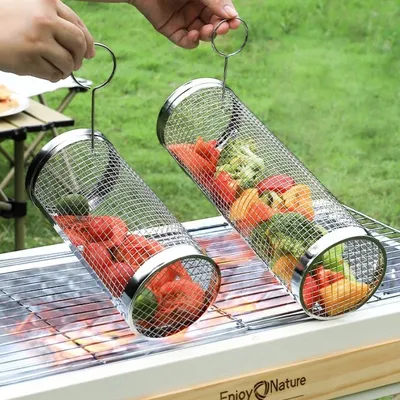Edelstahl Grill Korb Tragbare Grill Käfig Roll Grillen Korb Nützliche BBQ Grill Korb Outdoor Grill Zubehör