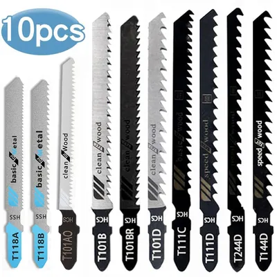 10Pcs T-Shaft Electric Jigsaw Blades HCS Assorted Jig Saw Blades For Wood Plastic Metal Cutting T119B T111C T218A T118A T118B