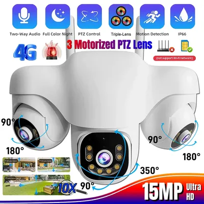 15 MP 4G-Kamera, 3 motorisierte PTZ-Objektive, HD-IP-Kameras, menschliches Auto-Tracking, wasserdicht, für den Außenbereich, IP, intelligente Sicherheitsüberwachung, CCTV-Kamera