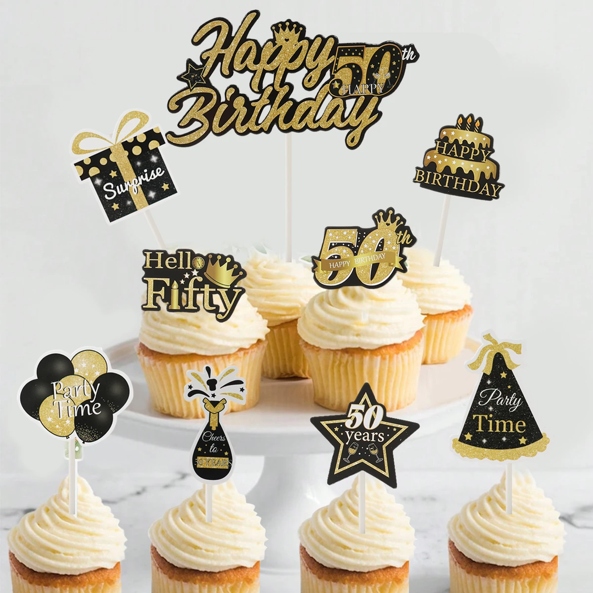 Schwarzgold Happy Birthday Kucheneinsatz 30 40 50 Jahre Geburtstag Party Dekor Erwachsene Frauen 30. 40. 50. Geburtstag Partyzubehör Image