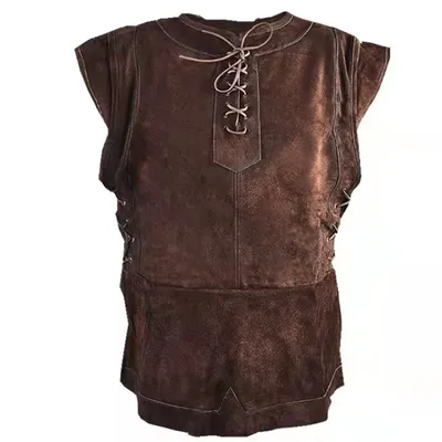 Herren Piratenweste Herren Bogenschützenkostüm Mittelalterlicher Ritter Braune Rüstung Schnür-Wildleder Larp Renaissance-Hemd Halloween-Weste Image
