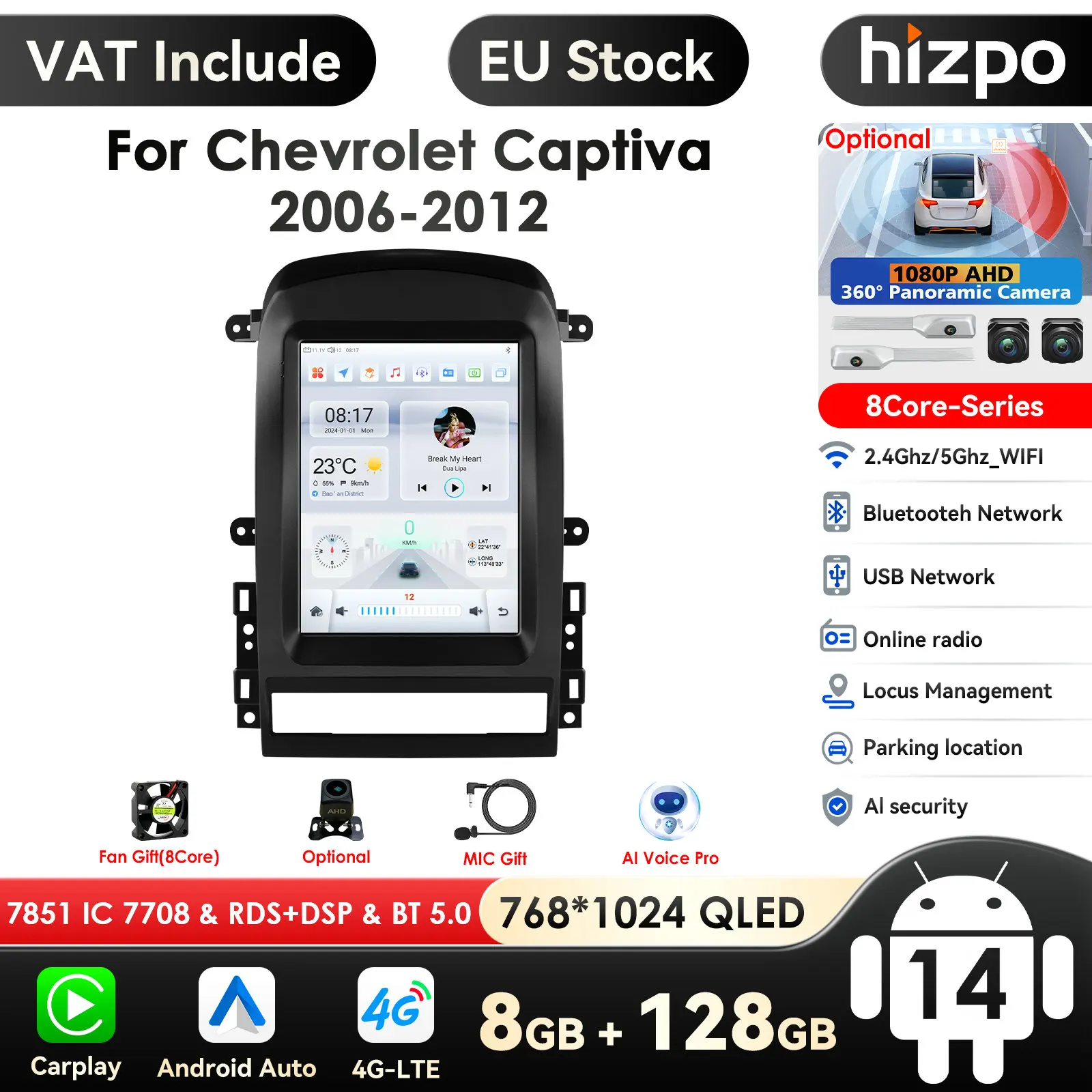 9,7'' zoll bildschirm Carplay 4G 2 Din Android 14 Auto Radio für Chevrolet Captiva Sport 2006-2012 multimedia Video Player GPS DSP Image