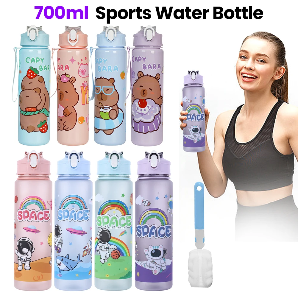 700 ml Capybara Bedruckte Wasserflasche Mit Strohhalm Schnabeltasse Auslaufsichere Kunststoff-Wasserflaschen Für Outdoor-Sport Camping Trinkbecher Image