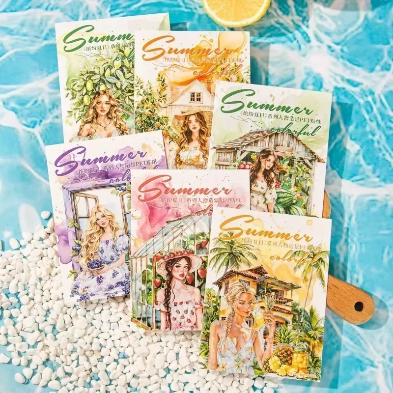 20 Stück dekorative Aufkleber Junk Journal Tagebuch PET Album Scrapbooking Material Serie Material Bunte Sommerzubehör 90 * 85 mm Image