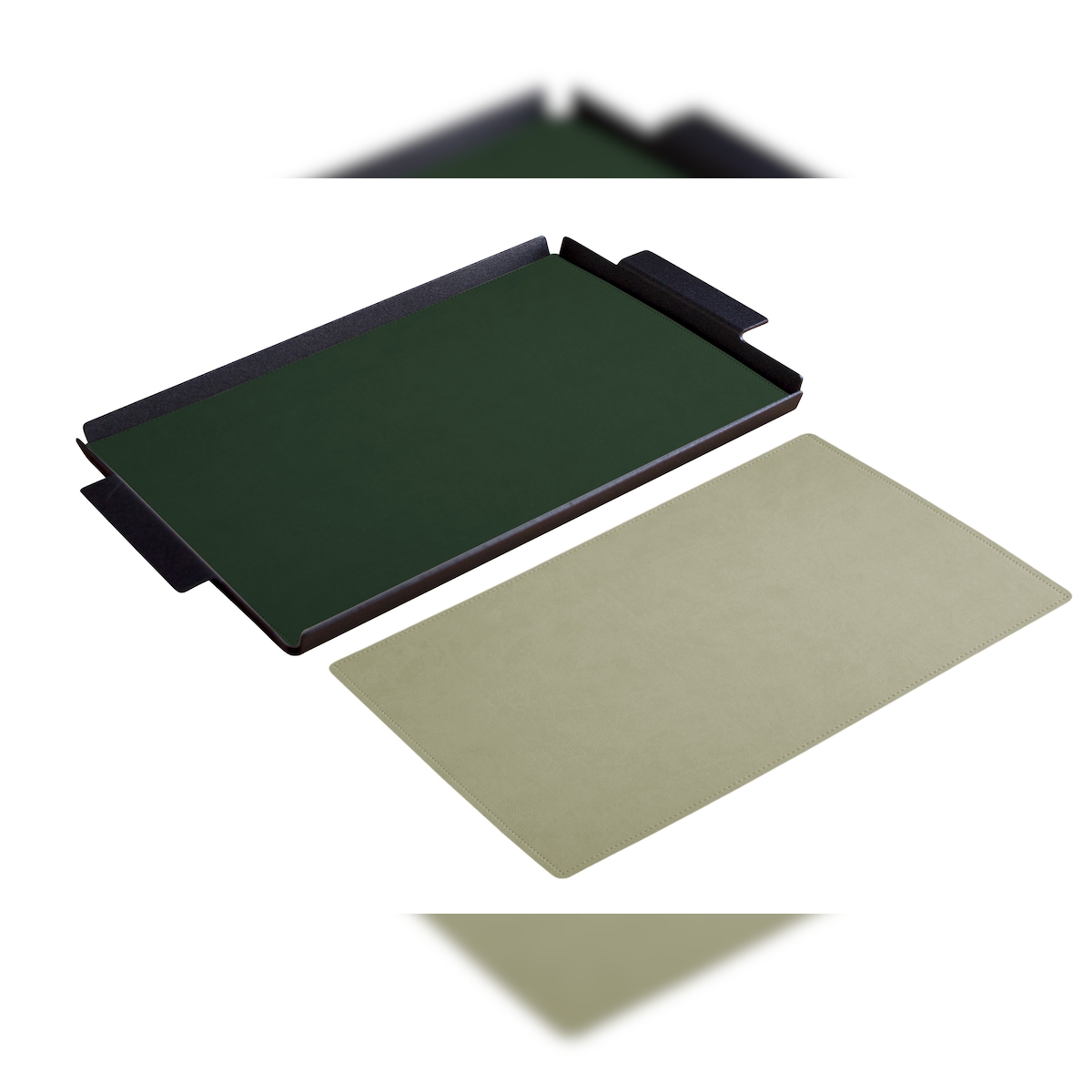 Stil Casa, Set mit 6 Serviertabletts, schwarz lackiertes Aluminium, Deckel aus laminiertem Polyurethan, 37x53xh. 0,2 cm Farbe schlamm (senf)/grün. Image