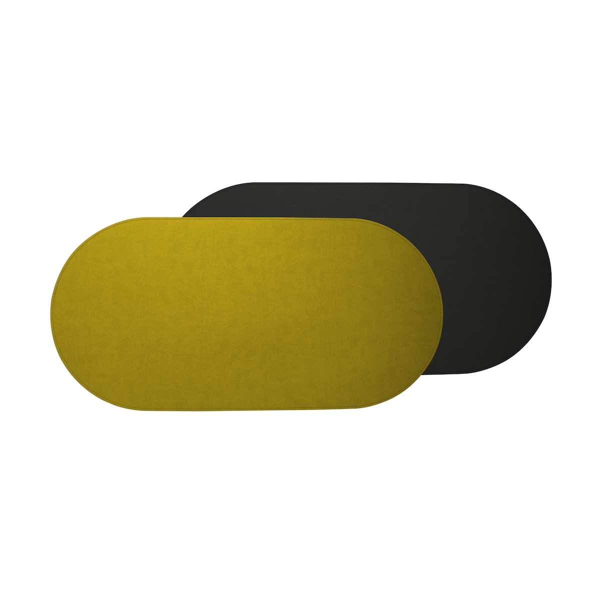 Stil Casa, 12er-Set Tischläufer für zweifarbigen Tisch, genähtes laminiertes Polyurethan, 78xh. 38 cm, Dollar-Finish, gelb ocker/schwarz. Image