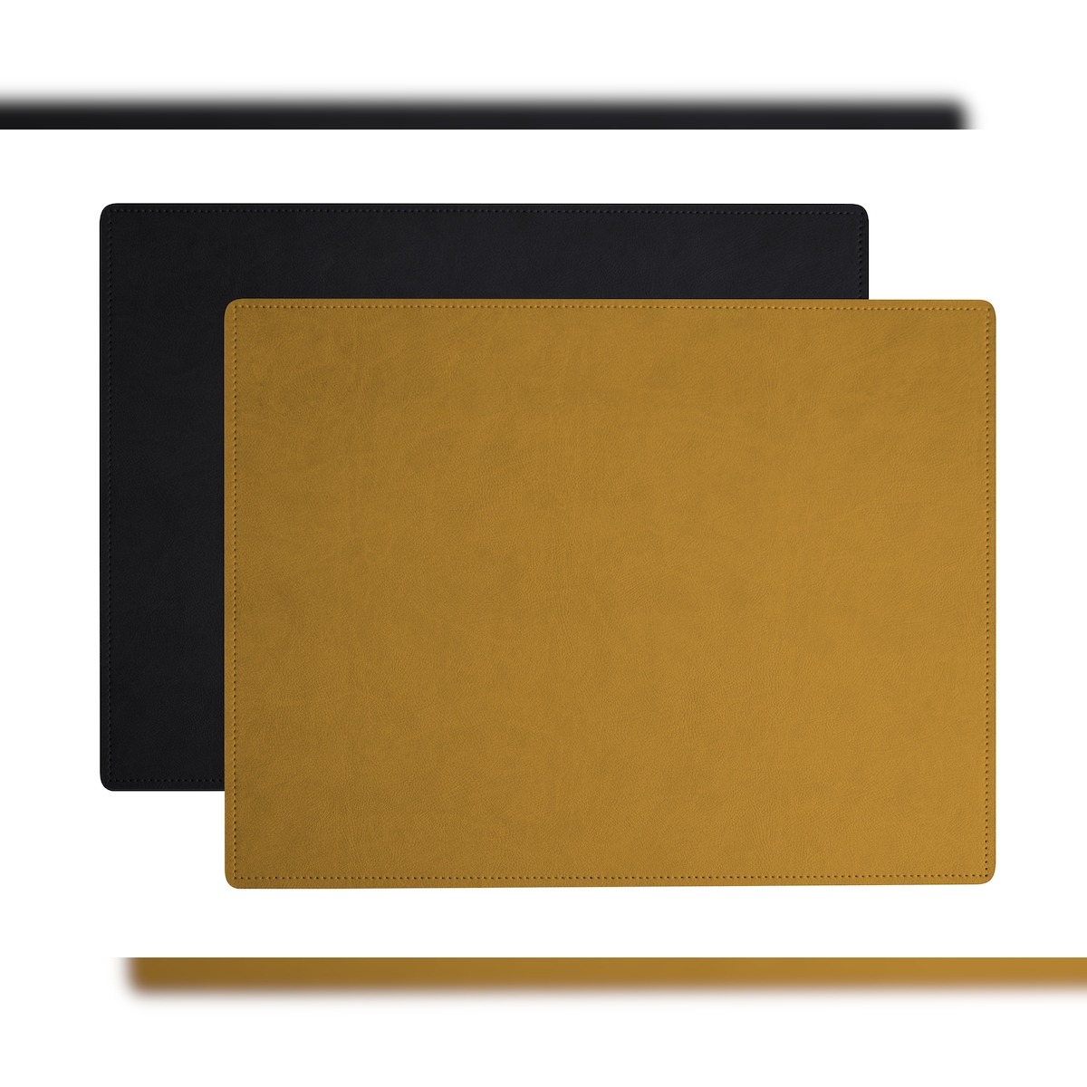 Stil Casa, Set mit 12 zweifarbigen Tischsets, laminiertes und genähtes Polyurethan, 41xh. 31 cm, Dollar-Finish, Farbe Ockergelb/Schwarz. Image