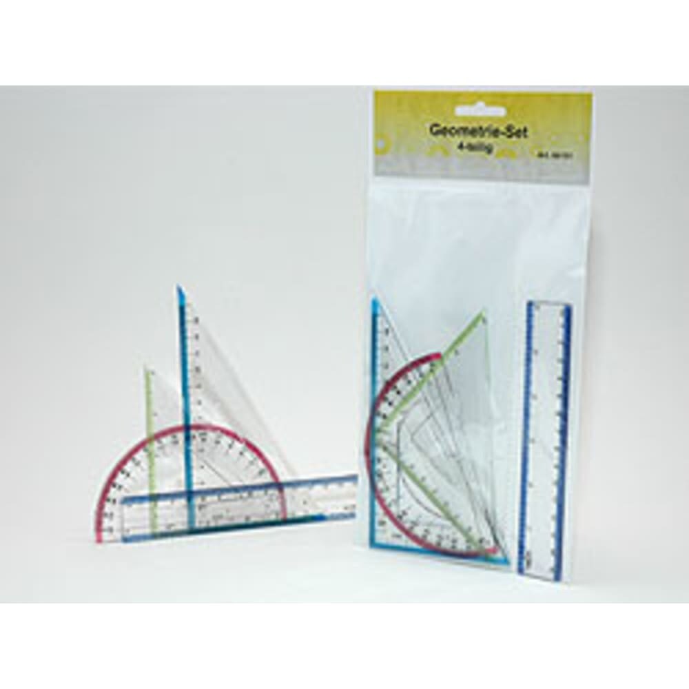 Geometrieset 4-teilig Grau - Komplettes Zeichenset für Mathematik und Technik mit Lineal 150mm, Geodreieck, Zirkel & Winkelmesser Image