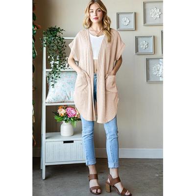 Pergamentfarbener gerippter Taschen-Shortsleeve mit offenem Vorderteil Image