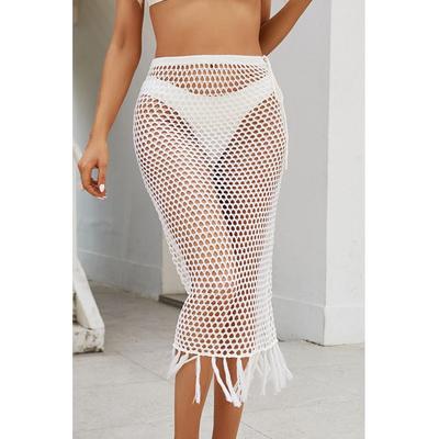 Damen Fransen Offene Spitze Hohe Taille Schwimmrock Image