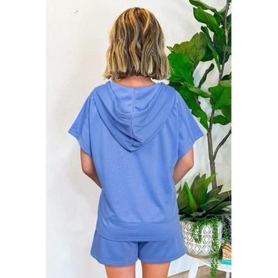 Himmelblaues lässiges kurzärmeliges Hoodie mit Reißverschluss und Shorts-Set Image
