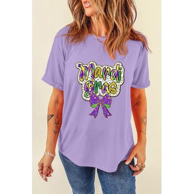 Wisteria Mardi Gras Schleifen Bedrucktes Rundhals-Hochzeits-Shirt Image