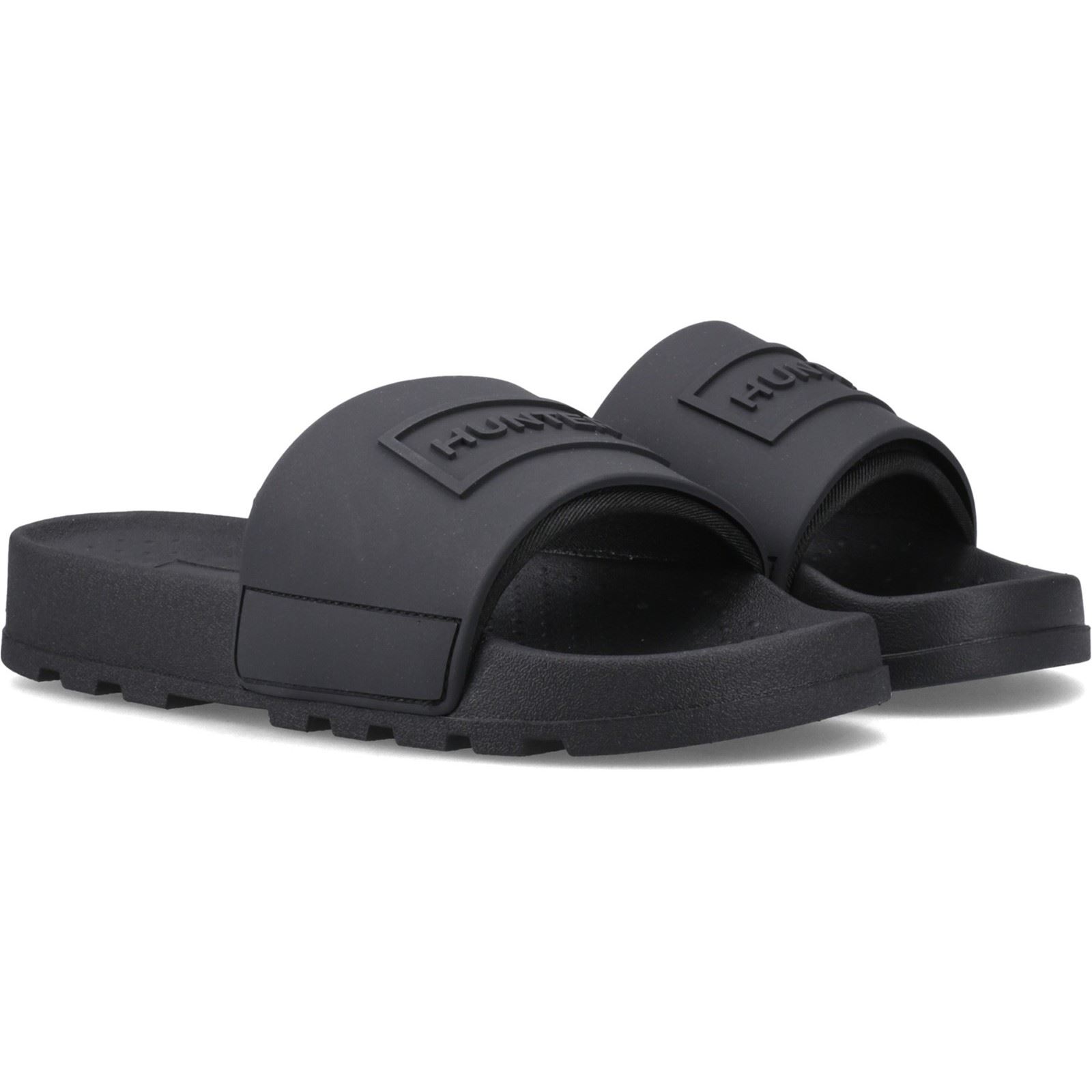 Hunter Core Präge-Slider Polyester Damen schwarze Sandalen