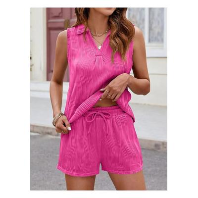 Damen-Tops mit strukturiertem Johnny-Kragen und Shorts-Set Image