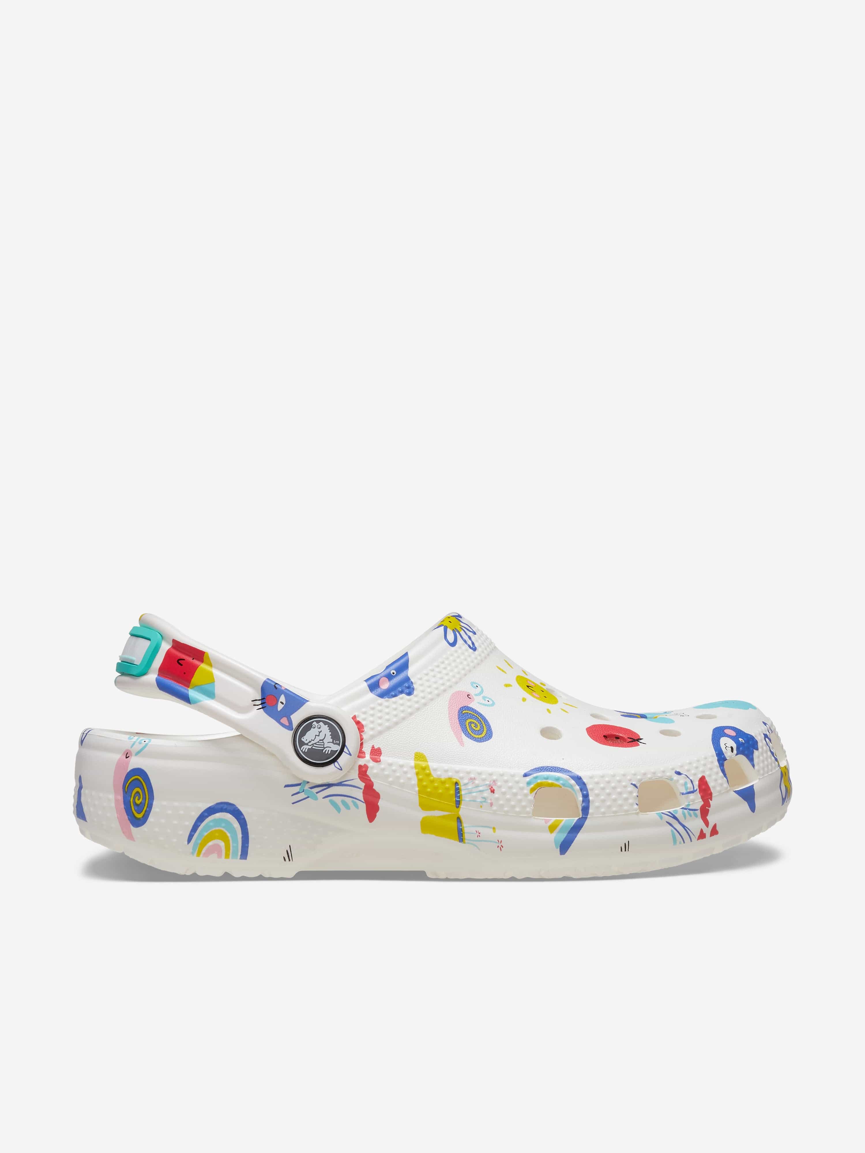 Crocs Kinder Klassische Doodle-Print Clogs in Weiß Image
