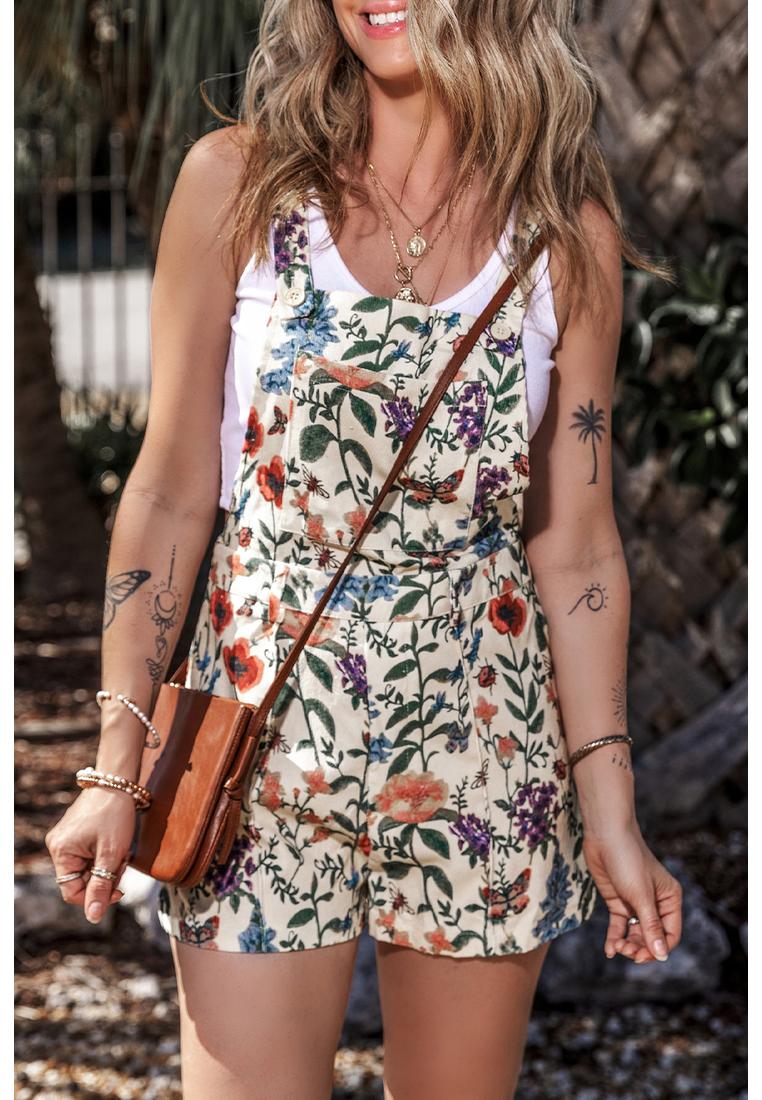 Beige Floral Print Latz-Oberteil mit Offenem Rücken Image