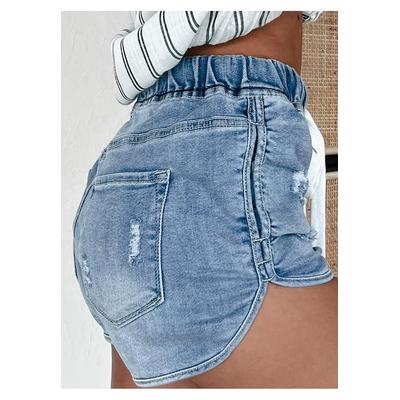 Myosotis Kordelzug Hohe Taille Destroyed Denim Shorts Image
