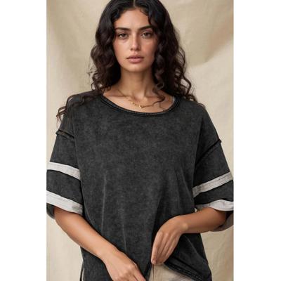 Damen T-Shirt mit kontrastierendem Rundhalsausschnitt und halben Ärmeln Image