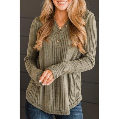 Damen Rippstrick Bluse mit Knöpfen und langen Ärmeln Image