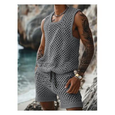 Herren Plus-Size Hollow-Out Rundhals-Top und Shorts Set Image
