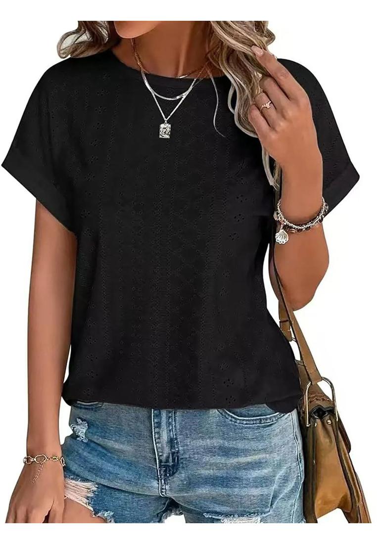 Damen Kurzarm T-Shirt mit Rundhalsausschnitt und Lochmuster Image
