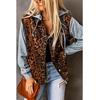 Damen Leopard Verwaschene Kapuzenjeansjacke mit Kordelzug