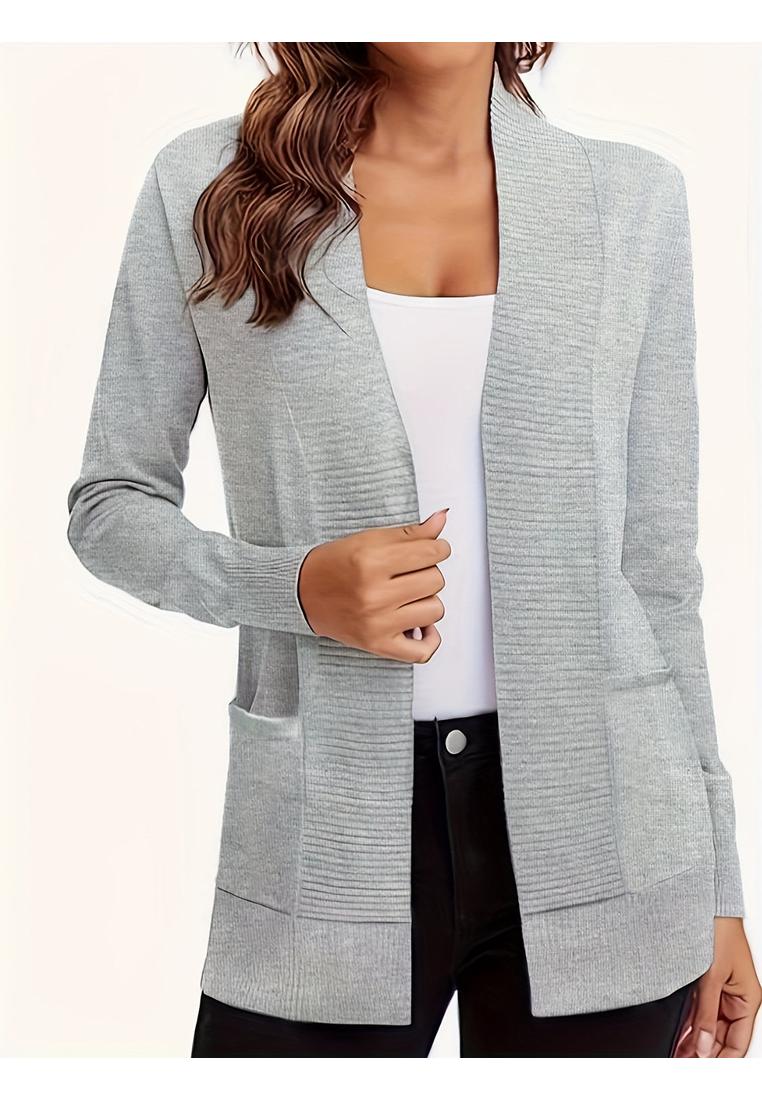 Damen Offener Front Langarm Strickcardigan Image