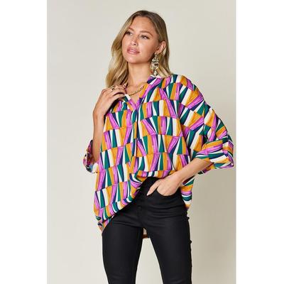 Damen Double Take Vollgröße Geometrischer Ausschnitt Dolman-Top Image