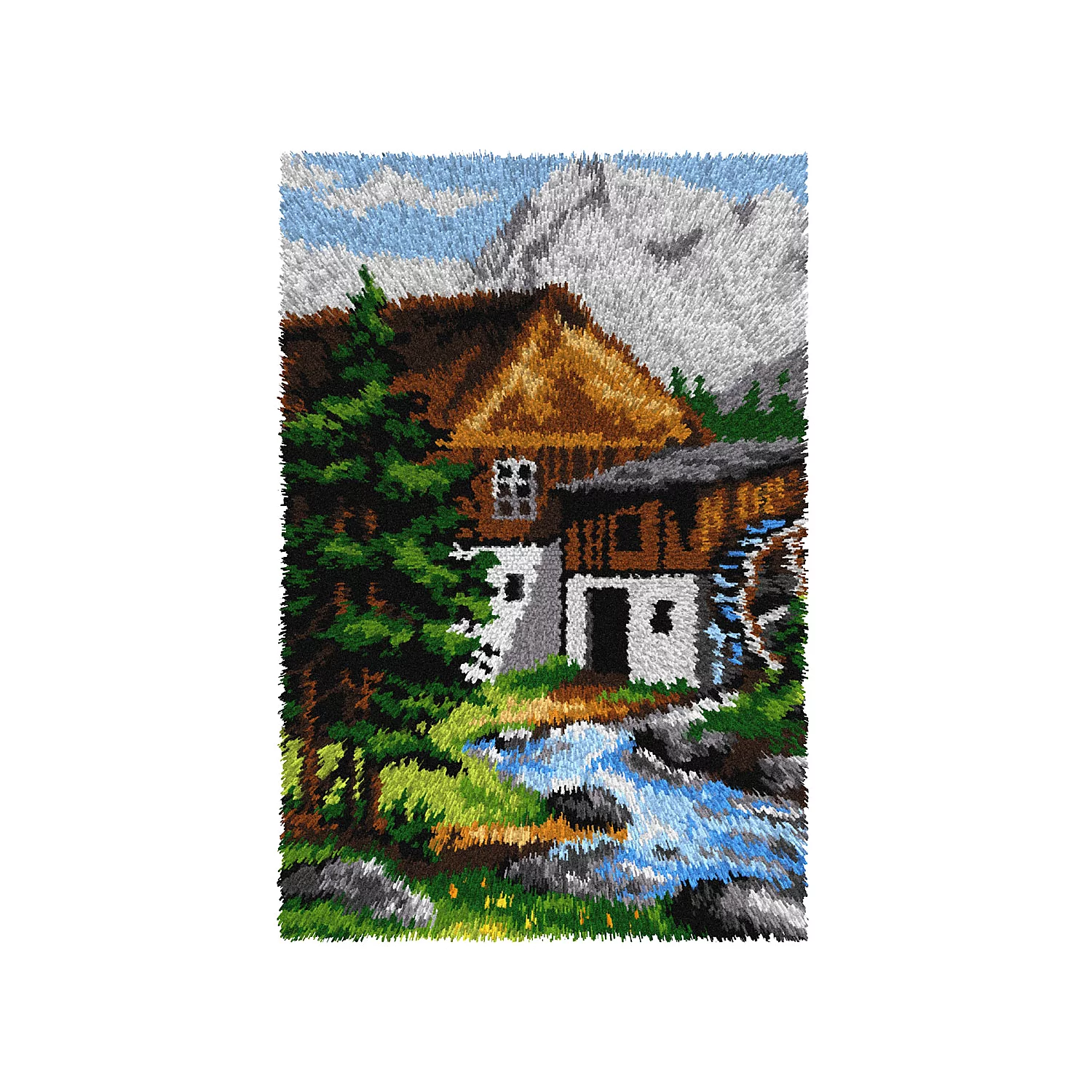 Tapis au point noué "tableau montagnard