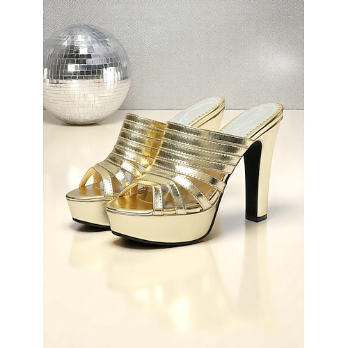 Scarpe col tacco a zeppa bianche da donna - scarpe col tacco alto slip-on con cinturino e punta aperta per feste notturne e outfit da discoteca
