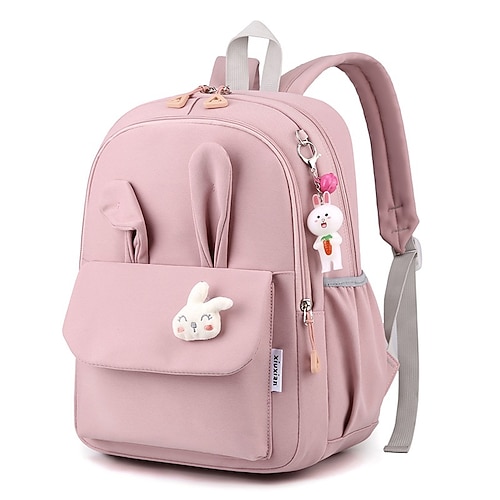 Zaino scolastico da bambina con orecchie da coniglio, grazioso zainetto impermeabile con portachiavi in peluche per studentesse delle scuole elementari e medie, zaino leggero e capiente per il ritorno a scuola.