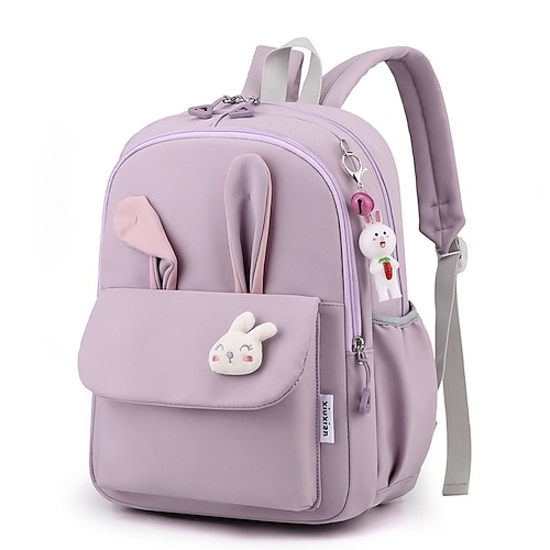 Zaino scolastico da bambina con orecchie da coniglio, grazioso zainetto impermeabile con portachiavi in peluche per studentesse delle scuole elementari e medie, zaino leggero e capiente per il ritorno a scuola.