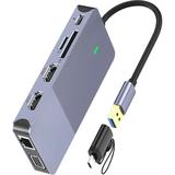USB Docking Station USB C HUB USB 3.0 to Dual HDM VGA Adapte Compatible with M1 M2 USB Dock-Grey