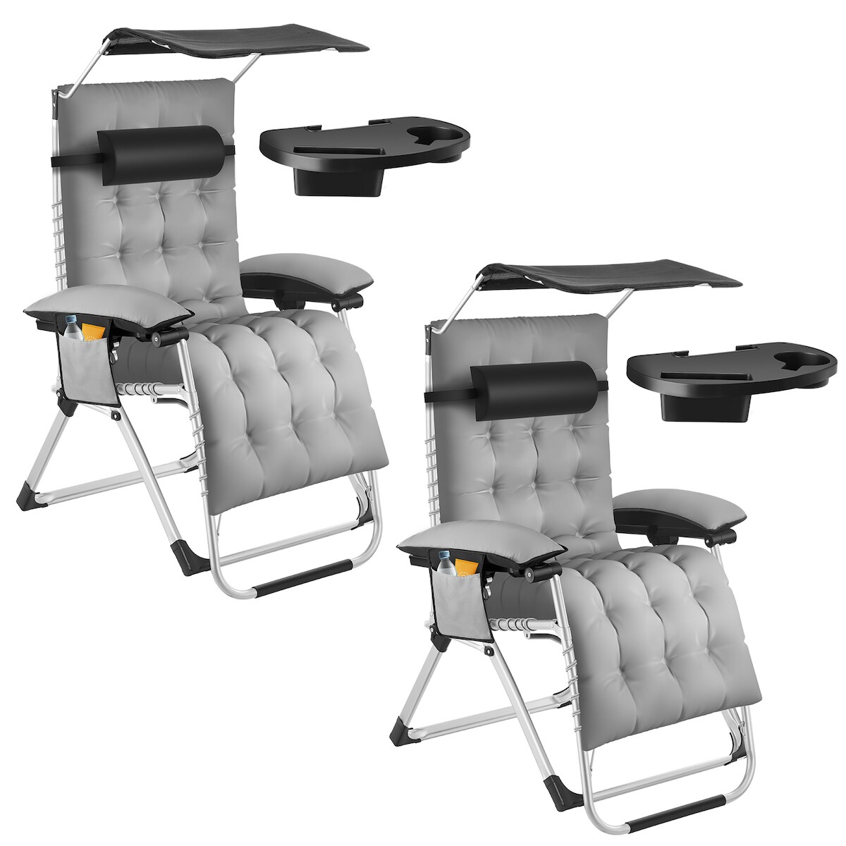 TECTAKE Sonnenliege Cloud II mit Sonnendach, klappbar 2er Sethellgrau Image